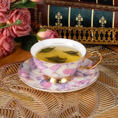 KAMMAK Tea Cups and Saucers Set of 2, Porcelain Coffee Cups, JBE024 - Image 3