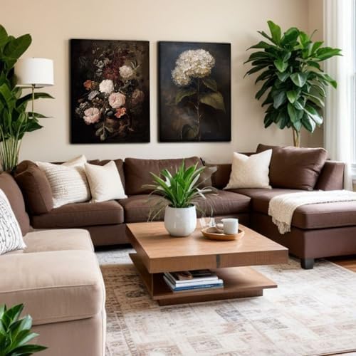 Doqueodas 2 pcs Vintage Floral Canvas Wall Art, Elegant Dark Rose Hydrangea Oil Painting Print Artwork, Rustic Farmhouse Classic Painting Poster Wall Decor, Suitable for Living Room Office12x16 inch - Image 6