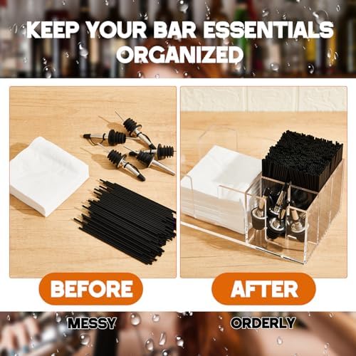 Mifoci Acrylic Bar Caddy, Clear Napkin & Straw Holder Organizer - Image 4