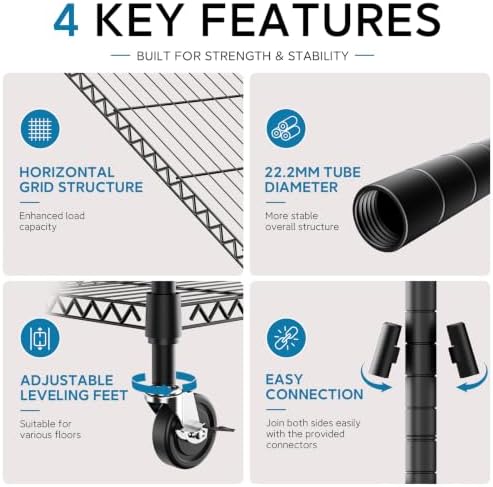 IZEUK Rolling Shelves for Garage Storage, Heavy Duty Wire Shelving Unit - Image 4