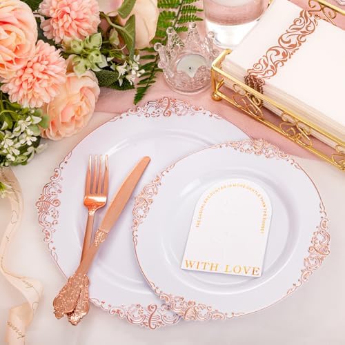 Morejoy 175PCS Rose Gold Plastic Plates & Disposable Dinnerware Sets - Image 6
