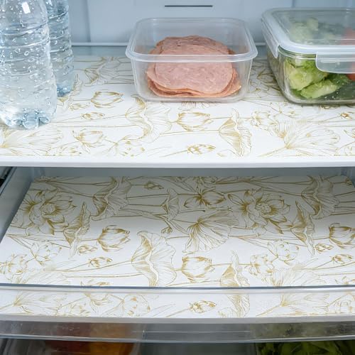 Shelf Liners Thickened Non-Slip Non Adhesive Light Base Gold Lotus Pattern - Image 6