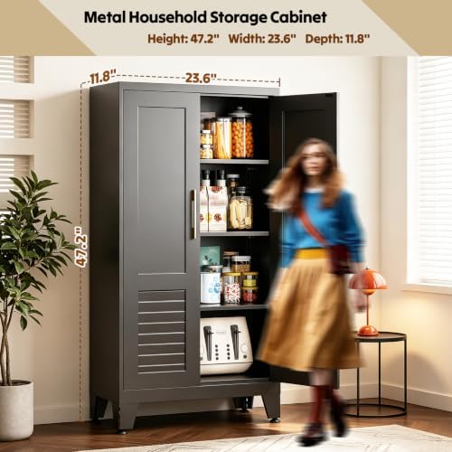 47.2" H Tall Storage Cabinet, Kitchen Pantry Cabinet with Doors, Black Freestanding Kitchen Cabinet for Kitchen, Dining Room & Pantry Organization, Adjustable Shelves, 47.2" Hx23.6 Wx11.8 D - Image 2