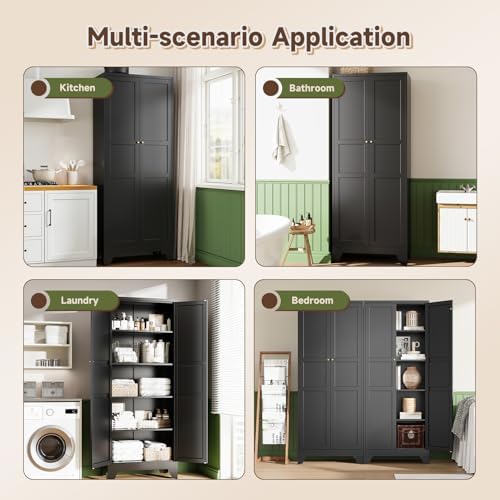 Letaya 75" H Metal Storage Cabinet with 2 Doors and 4 Shelves,Tall Kitchen Pantry Cabinets,Farmhouse Utility Pantry Organizers for Cupboard/Dining/Bathroom/Home Office/Garage Room,Black - Image 5