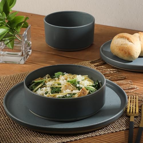 Gibson Elite Tatum Premium Porcelain Matte Reactive Glaze 16-Piece (Service for 4) Plates and Bolws Stackable Dishes Ceramic Dinnerware - Blue - Image 6