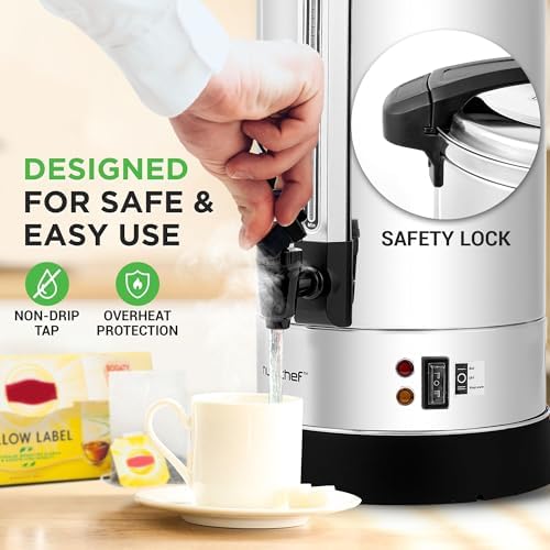 NutriChef Water Boiler and Hot Water Dispenser, 8L Electric Beverage Dispenser with Safety Lock Lid, Non-Drip Tap, Warm Function, Food Grade Stainless Steel, Home & Commercial Use, 19"x9"x9", Silver - Image 4