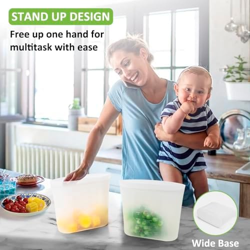 Reusable Storage Bags, Large-Size Set, 12 Pack 100% Silicone Food Storage Bags Stand Up Zip Lock Bags for Food, Freezer Microwave Oven Dishwasher Safe, 4 XL-0.8 Gallon + 4 L + 4 M, Translucent - Image 4