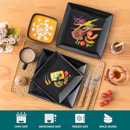 vancasso Soho Dinnerware Sets 24 Pieces, Black Stoneware Square Place Setting, Dinner Plate, Cups and Plates Sets for Kitchen, Dish Set for 6 - Image 4