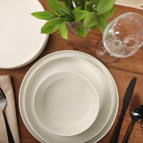 Gibson Elite Bayou Moon Plates and Bowls Sets, 16-Piece White Matte Stoneware Dinnerware Sets, Solid Color Reactive Glaze Dish Set - Image 4