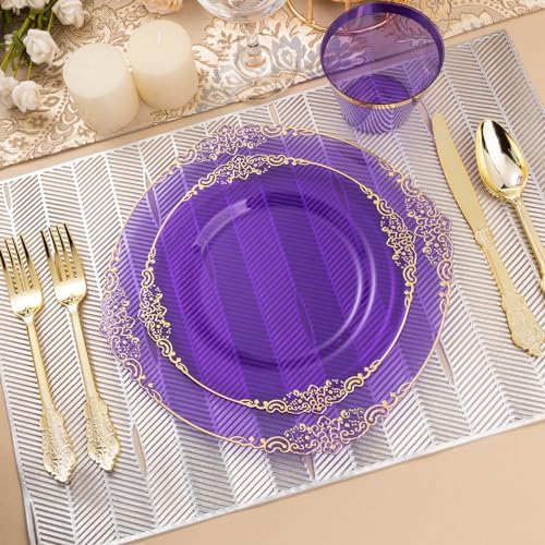 Bestluck 700PCS Clear Purple Plastic Plates for 100 Guests - Image 6
