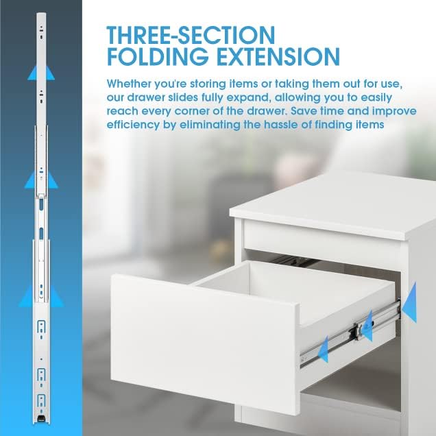 SHUHANG 10 Pair Full Extension Drawer Slides 8 10 12 14 16 18 20 22 24 Inch Ball Bearing Rails 100 lb Load Capacity Side Mount Cabinet Dresser Glides Wardrobe Kitchen Trash Can Slider Runners Silver - Image 4