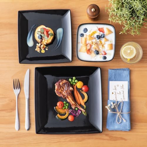 vancasso Soho Dinnerware Sets 12 Pieces, Black Stoneware Square Place Setting, Plates and Bowls Sets, Dinner Plate, Dishes Set for 4 - Image 5
