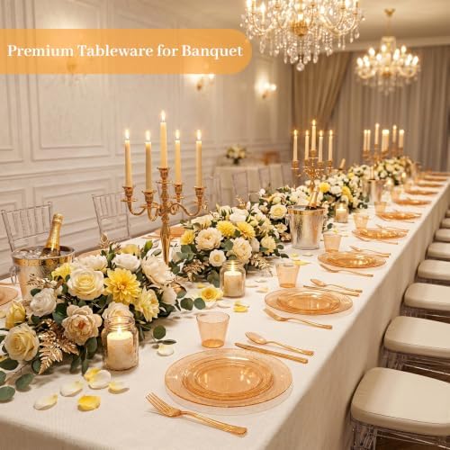 DaYammi 350PCS Orange Glitter Plastic Dinnerware Set for 50 Guests - Image 7