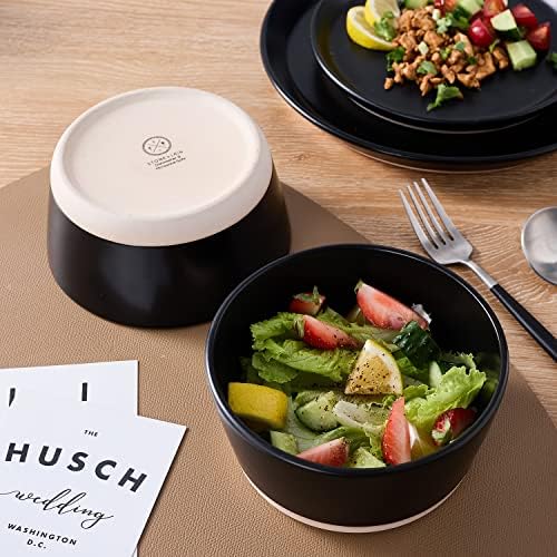 Stone Lain Jules Stoneware 32-Piece Modern Dinnerware Set, Plates and Bowls, Service for 8, Black, Microwave & Dishwasher Safe - Image 6