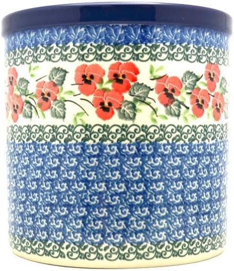Polish Pottery Utensil Holder - Red Pansy by Polish+Pottery+Gallery