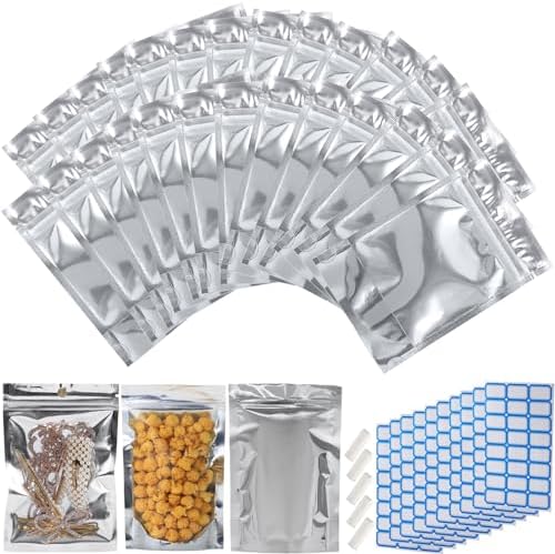 300-Pack Large Reclosable Mylar Bags for Food Storage 7" x 10" Stand Up Bags in Bulk 1 Quart Large Resealable Smell Proof Aluminum Foil Bags with Clear Window Kitchen Storage Edible Packaging by Circloophs