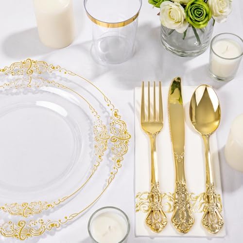 YOUBET 700 PCS Clear Gold Plastic Plates for Wedding Party - Image 4