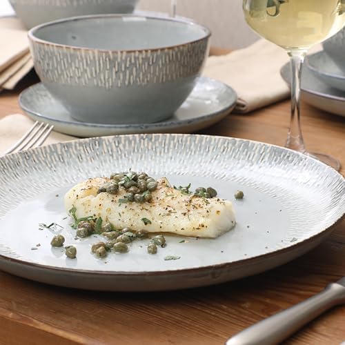 Gibson Elite Jasper 16 Piece Plates and Bowls Reactive Glaze Dishes Stoneware Ceramic Dinnerware Set - Service for 4 - Grey - Image 3