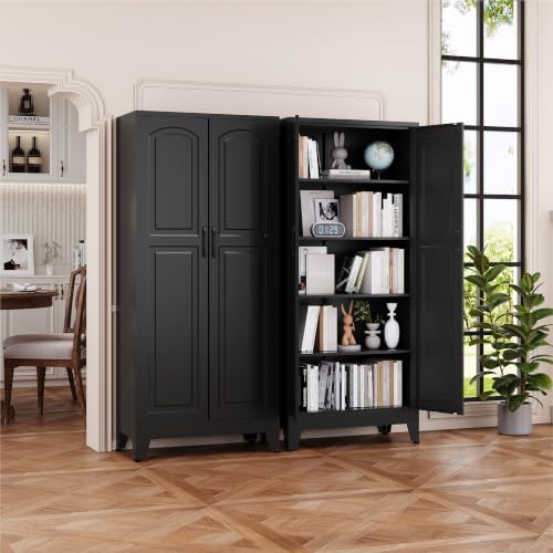 YAUWOH 71''Metal Cabinet with 4 Adjustable Shelves,5-Tier Pantry Storage Cabinet,Kitchen Pantry Cabinet Black - Image 7