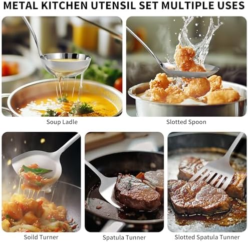 304 Stainless Steel Kitchen Utensils Set, 10 Pcs Metal Cooking Utensil, Mirror Polished Kitchen Gadget Cookware and Kitchen Tool Set, Dishwasher Safe - Image 4