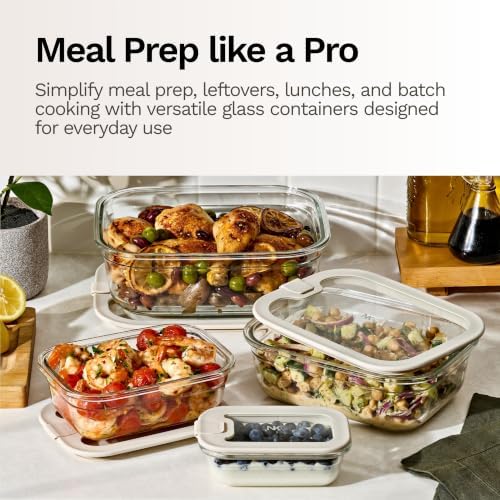 Naked Kitchen 8-Piece Food Storage Containers with Lids – Nesting Borosilicate Glass Meal Prep Containers with Leak-Proof Airtight Seal – BPA Free, Microwave, Oven, Freezer & Dishwasher Safe – Cream - Image 2