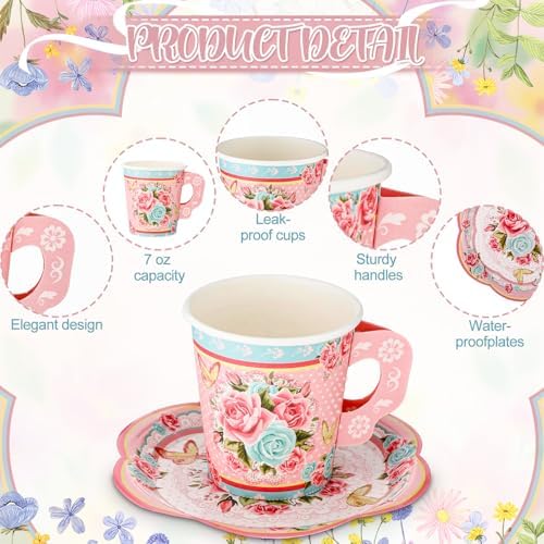 Nuogo 244 Pcs Disposable Tea Party Supplies, Serve 40 - Image 4