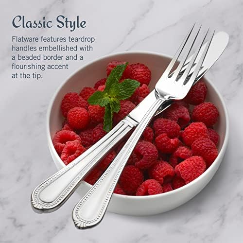Mikasa Regent Bead 65-Piece Flatware Set for 12, 18/10 Stainless Steel Silverware with Beaded Teardrop Handles, Includes Serving Utensils, Dishwasher Safe - Image 5