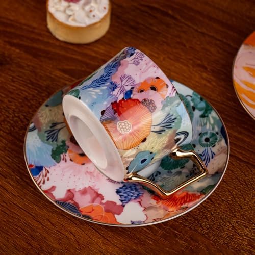 KAMMAK Tea Cups and Saucers Set of 2, Fine Bone China Coffee Cups, 569N - Image 7