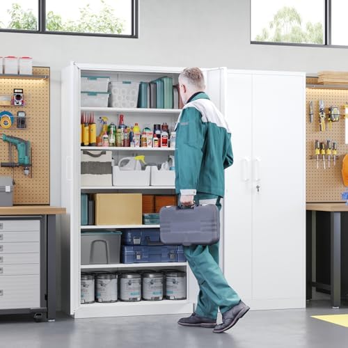 Letaya Metal Storage Cabinets with Lock Door,Steel Locker Garage Cabinets 5 Adjustable Shelves for Home,Office, Warehouse(White) - Image 2