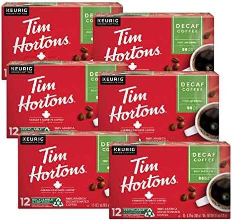 Tim Hortons Decaf, Medium Roast Coffee, Single-Serve K-Cup Pods Compatible with Keurig Brewers, 12 Count (Pack of 6), Red by TimHortons