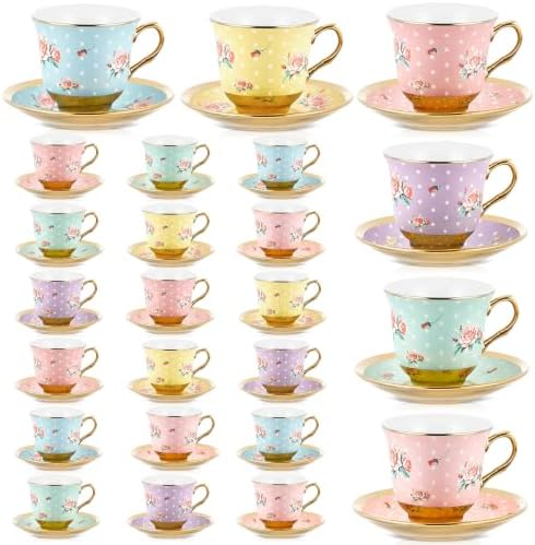 Teenyyou Set of 24 Tea Cups and Saucers, Vintage Style, 5.4 oz by Teenyyou
