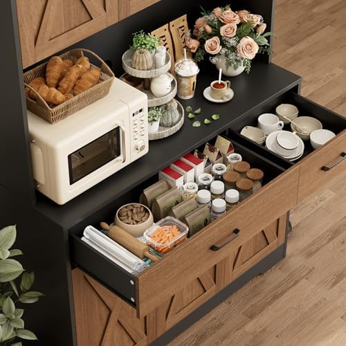 HOSTACK 71"H Kitchen Pantry Storage Cabinet, Farmhouse Hutch Cabinet, Brown - Image 7