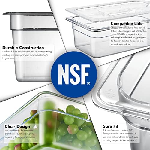 CURTA 6-Pack 1/3 Size 4" Deep NSF Polycarbonate Food Pans | Dishwasher & Freezer Safe Clear Container for Prep Tables, Buffet, Salad Bar, Commercial & Home Kitchen - Image 5