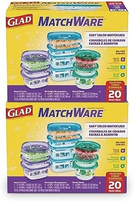 Glad GladWare MatchWare Food Storage Containers, 20 Piece Variety Pack by GladTrashFoodStorage