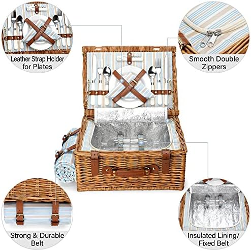HappyPicnic Wicker Picnic Basket Set for 2 Persons with Cooler & Blanket - Image 7