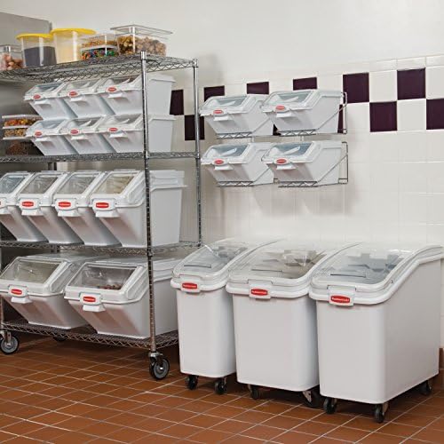 Rubbermaid Commercial Products ProSave Shelf-Storage Ingredient Bin With Scoop 500-Cup capacity Plastic White Sliding Lid Container with Wheels for Kitchen/Restaurant Food Organization - Image 2