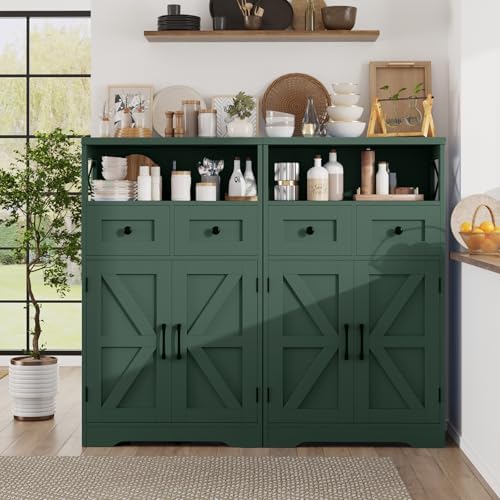 Farmhouse Storage Cabinet with Drawers, Small Kitchen Pantry Cabinet, Green - Image 4