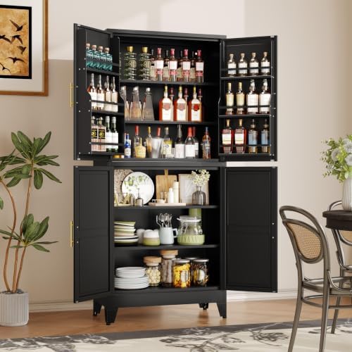 GAIOUS 74.8" Tall Metal Food Cabinet, Black Kitchen Pantry Cabinet Cupboard - Image 3