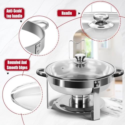 IMACONE Round Chafing Dish Buffet, 2 Pack, 5QT Glass Lid with Holder - Image 3