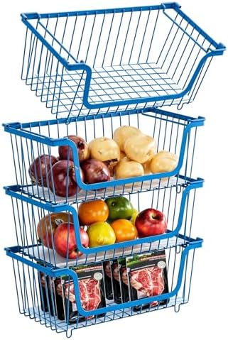 4 Pcs Stackable Wire Baskets for Pantry Organizers and Storage,blue, by GAOKASE