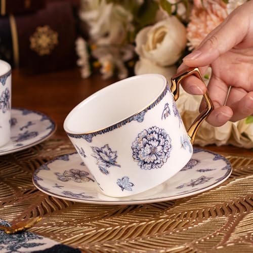 KAMMAK Tea Cups and Saucers Set of 2, Fine Bone China Coffee Cups, 571N - Image 6