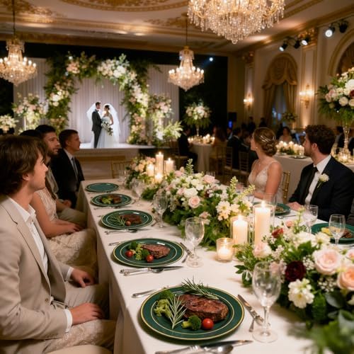 WDF Partyware 350PCS Green and Gold Plates - Green Plastic Plates 50Guests Plastic Plate with Rolled Napkins for Party/Birthday/Wedding - Image 6