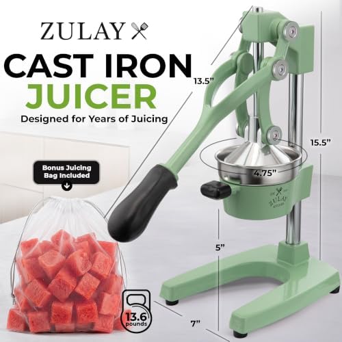 Zulay Kitchen Cast Iron Juicer, Orange Manual Juicer, Citrus Press, Sage - Image 2
