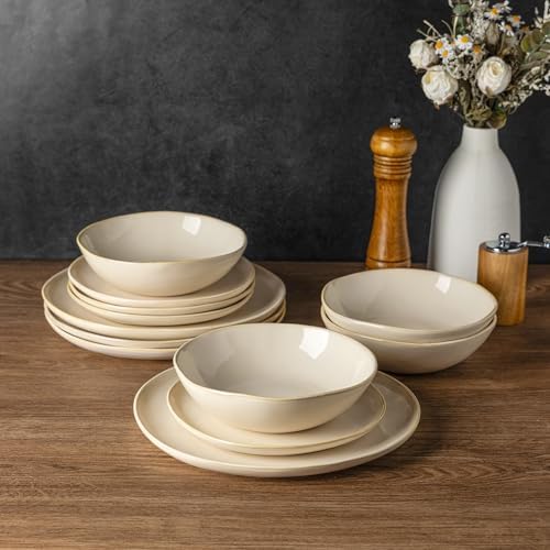 AmorArc Ceramic Dinnerware Sets for 8, 24Pcs Plates and Bowls Sets Dishes by AmorArc