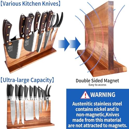 XYJ Extra Large Magnetic Knife Block Acacia Wood Knife Set Holder Stand With Stronge Magnetic Strip Kitchen Knives Storage Rack Organizer Tools No Drilling - Image 4
