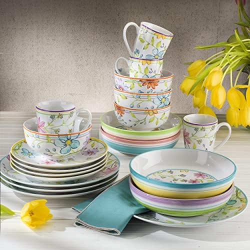 Charlotte Collection 15" Oval Platter and 9" Fruit/Vegetable Bowl, Multicolor Watercolor Floral/Garden Design, 2 Piece Stoneware Serving Set - Image 6