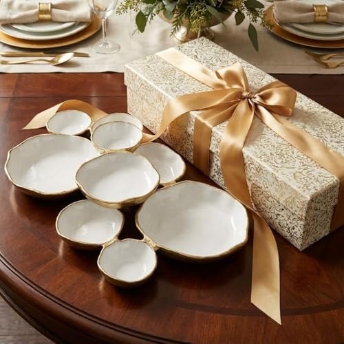 Cluster of 9 Round Serving Bowls Enamel Clusters Decorative Elegant Snack Tray for Olives, Chip & Dip, Nuts, Appetizers & Entertaining Strong Brass & Enamel Home Decor Gifts, Parties & Weddings 22" - Image 7