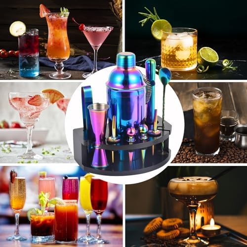Safring Bartender Kit with Stand, 12-Piece Bar Set | 24oz Cocktail Shaker Set for Drink Mixing, Martini Shaker Set with Bar Tools, Recipes Booklet | Fun Housewarming Gift (Rainbow) - Image 5