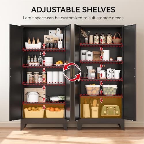 COFaR 71" Modern Pantry Cabinet in Black, 5-Tier Storage Cabinet with Adjustable Shelves, Industrial Steel Cupboard for Kitchen, Office & Living Room Organization - Image 5