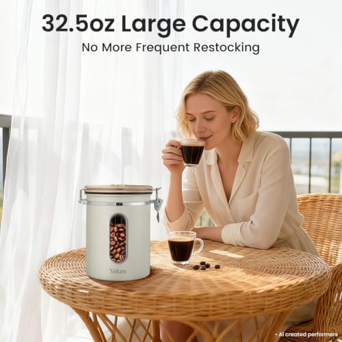 Veken Coffee Canister with Window,Airtight Stainless Steel Container,32.5OZ - Image 2